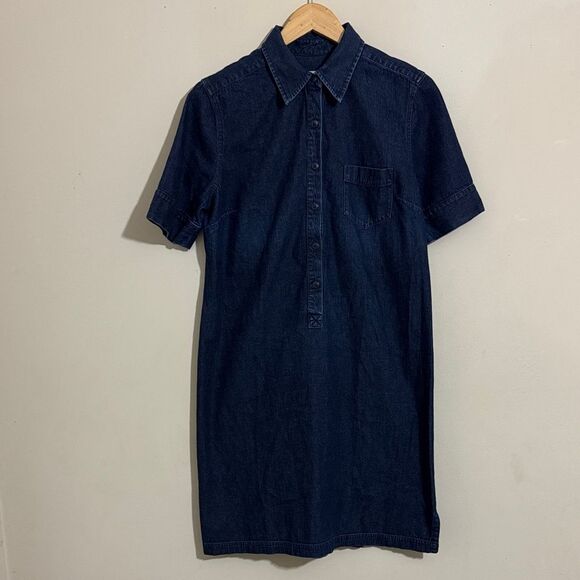 Eddie Bauer Women's Dark Wash Short Sleeve Denim Shirt Dress size L Western Fall - Picture 1 of 7